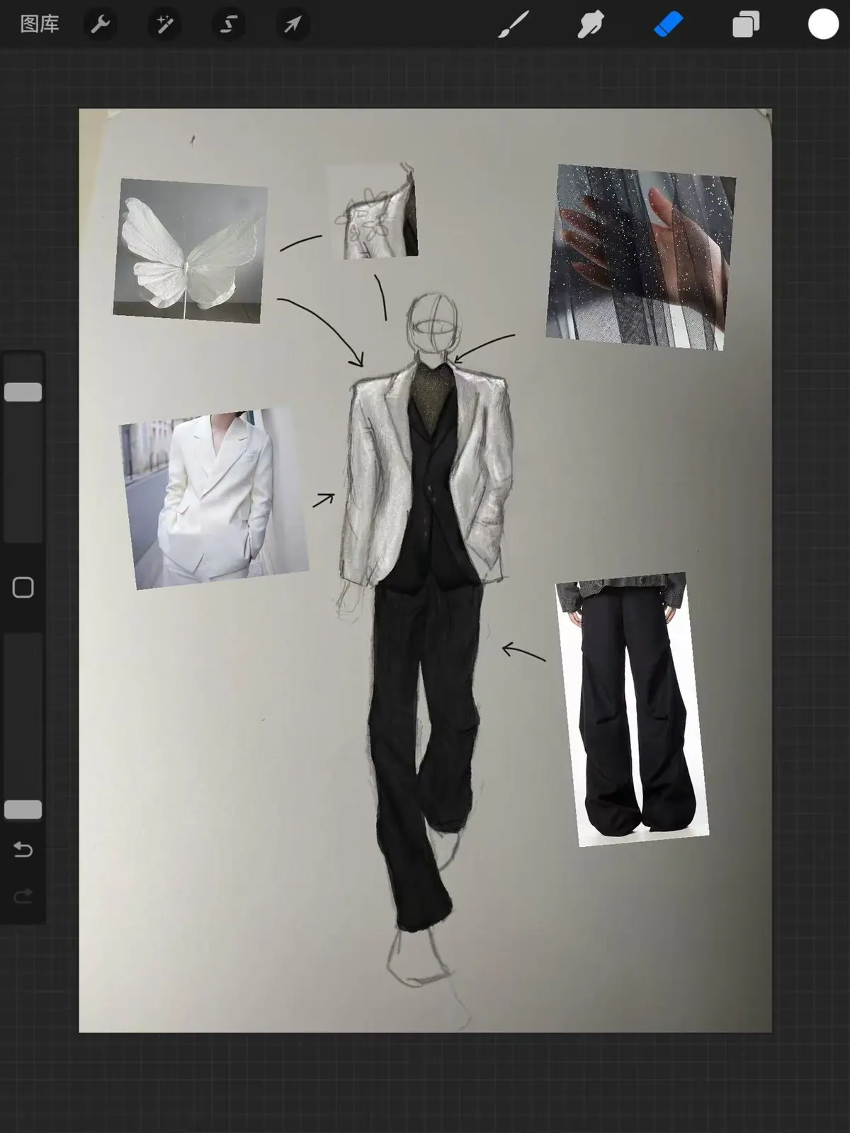 Digital design sketch of a suit jacket